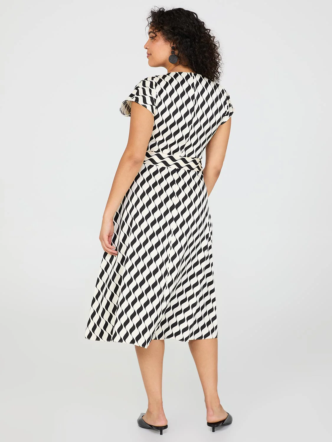 Print V-Neck Satin Midi Dress